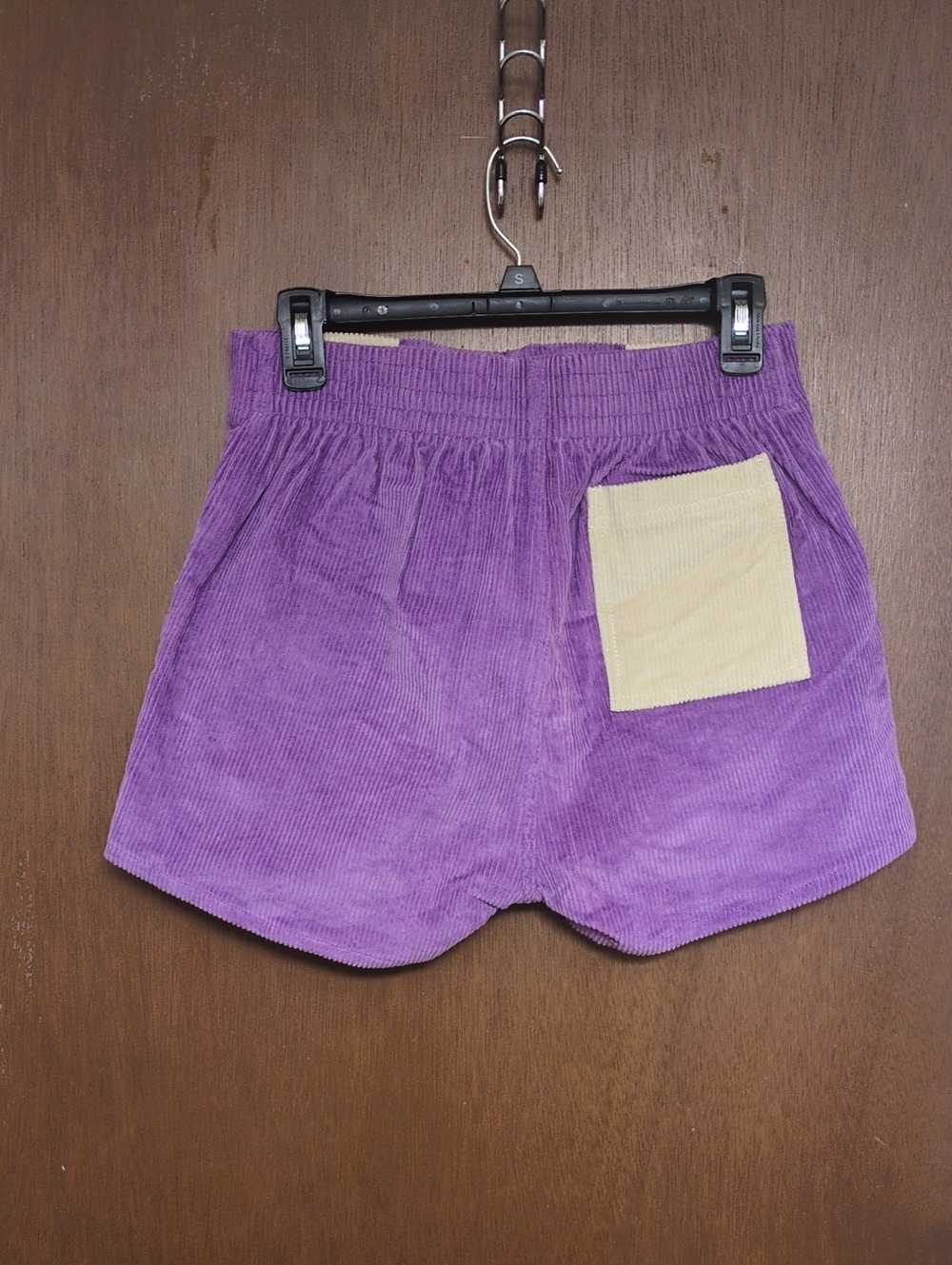 High-Waist Purple & Cream Corduroy Colorblock Women's Shorts - Picture 4 of 4